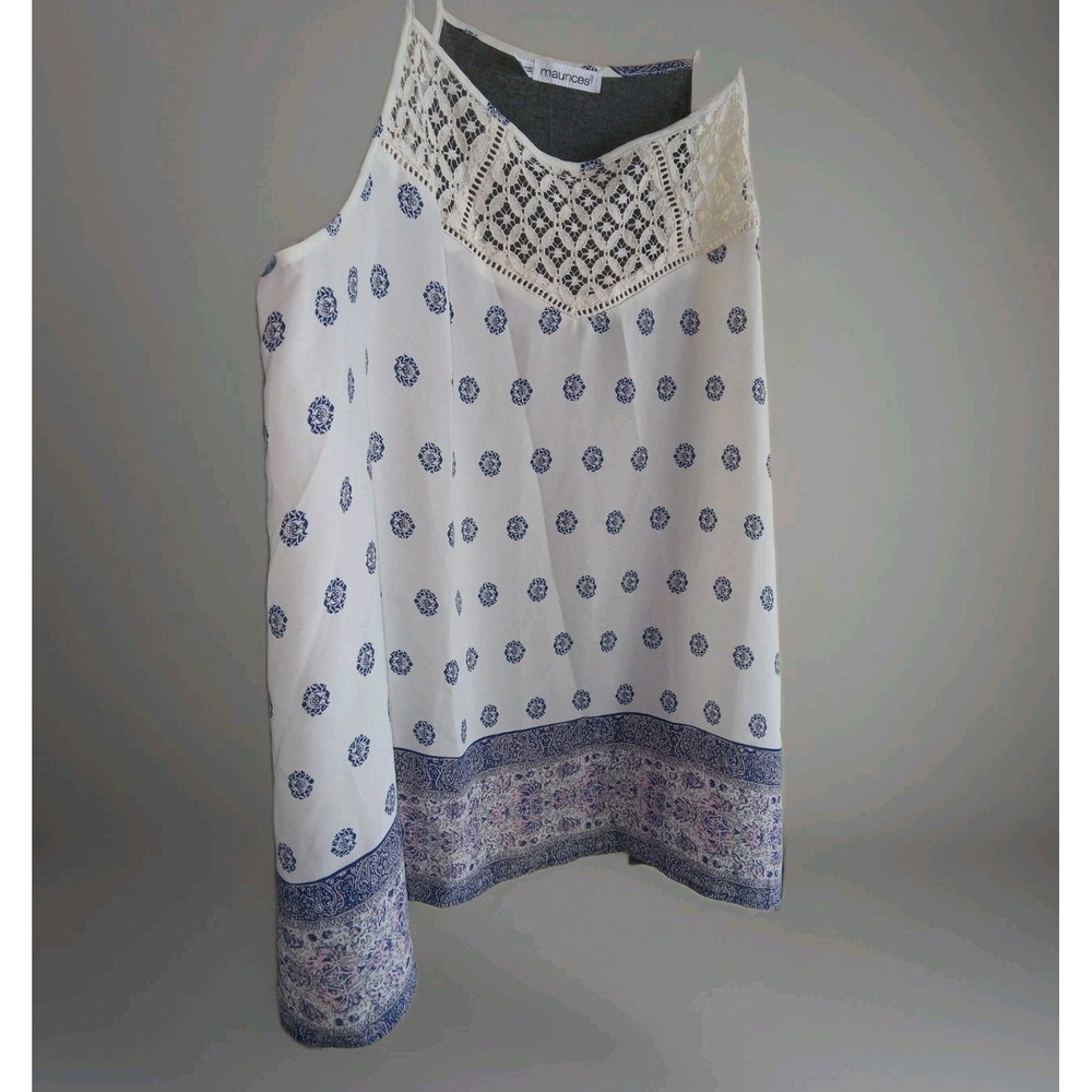 Maurices Womens 2X Camisole Tank Top Plus Sz 2 Coastal Peasant Cottagecore Flowy